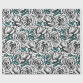 Witte rozen met blauwe bladeren cadeaupapier (Vlak)