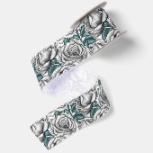 Witte rozen met blauwe bladeren lint (Achterkant)