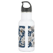 Witte rozen met blauwe bladeren op wit waterfles  (Achterkant)