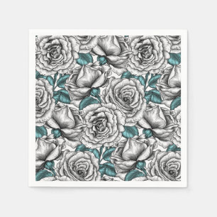 Witte rozen met blauwe bladeren servet