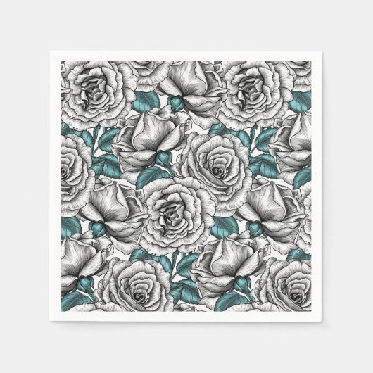 Witte rozen met blauwe bladeren servet (Voorkant)