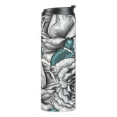 Witte rozen met blauwe bladeren thermosbeker (Gedraaid links)