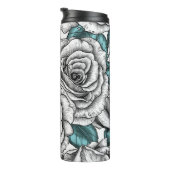 Witte rozen met blauwe bladeren thermosbeker (Geroteerd rechts)