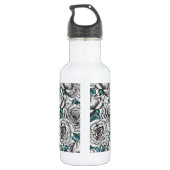 Witte rozen met blauwe bladeren waterfles  (Achterkant)