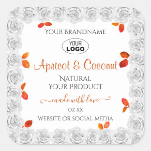 Witte rozen met Oranje bladeren Productlabels Logo Vierkante Sticker