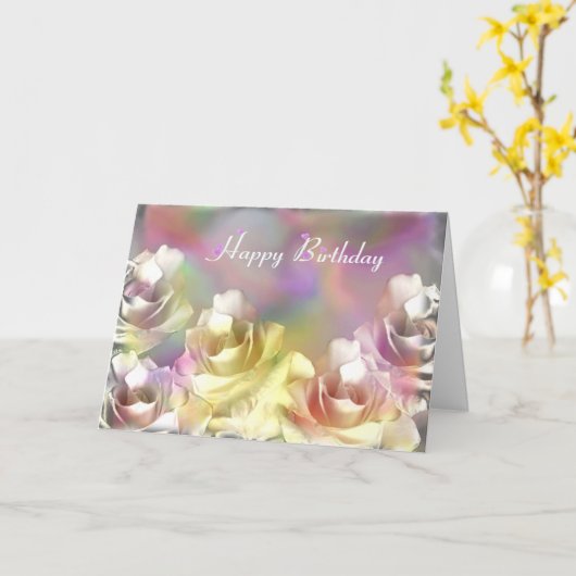 Witte rozen met pasteleffecten kaart (Gele Bloem)