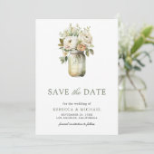 Witte Rozen Metselaars Pot Foto Bruiloft Save The Date (Staand voorkant)