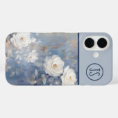 Witte rozen op blauwe achtergrond Monogrammed Case-Mate iPhone Case (Achterkant (horizontaal))