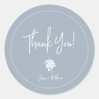 Witte Rozen op Dusty Blue Wedding Bedankt Sticker