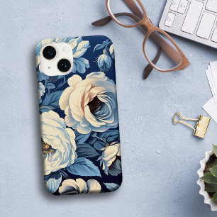 Witte rozen op Indigo blauwe achtergrond Case-Mate iPhone 14 Hoesje