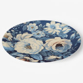 Witte rozen op Indigo blauwe achtergrond Papieren Bordje (Gekanteld)