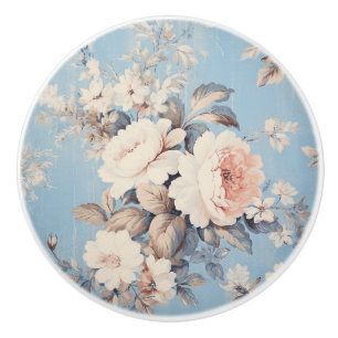 Witte Rozen op rustieke blauwe achtergrond Keramische Knop