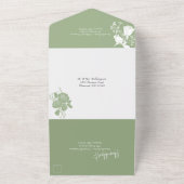 Witte rozen op 'Sage All in One Wedding Invite' Uitnodiging (Buitenkant)