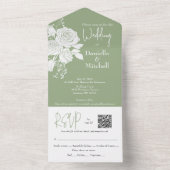 Witte rozen op 'Sage All in One Wedding Invite' Uitnodiging (Binnen)