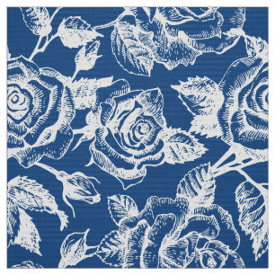 Witte Rozen Patroon Aangepaste blauwe achtergrond Stof