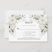 Witte rozen, pioenen Eucalyptus RSVP Kaart (Voorkant)
