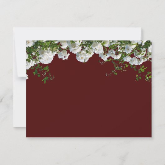 witte rozen rode achtergrond bruiloft RSVP kaartje (Achterkant)