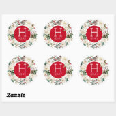 Witte rozen & rode bessen Kerstkrans Ronde Sticker (Vel)