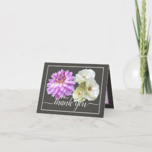 Witte Rozen & Roze Dahlia Bloemen Boeket Bedankt Kaart