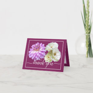 Witte Rozen & Roze Dahlia Bloemen Boeket Bedankt Kaart
