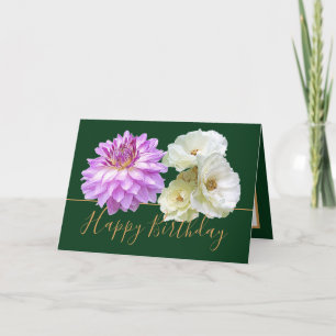 Witte Rozen & Roze Dahlia Bloemen Boeket Verjaarda Kaart