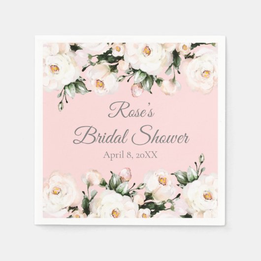Witte rozen | Roze Vrijgezellenfeest Servet (Voorkant)