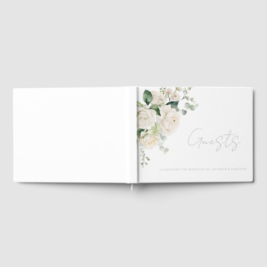 Witte Rozen & Sage Leaf Bruiloft Briefpapier Gastenboek (Volledig)