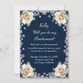 Witte Rozen Sneeuwvlok Kerst Bruidsmeisje Kaart (Voorkant)