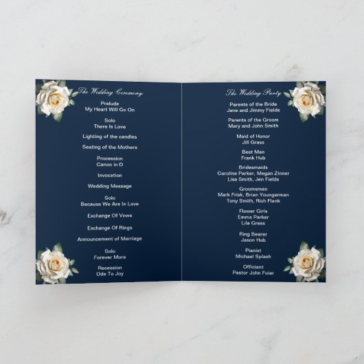 Witte Rozen Sneeuwvlok Kerst Trouwprogramma Programma (Binnen)