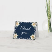 Witte Rozen Sneeuwvlok Kerstbruiloft Bedankkaart (Voorkant)