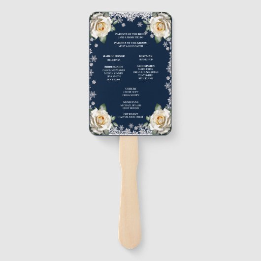 Witte Rozen Sneeuwvlok Kerstbruiloft Handwaaier (Achterkant)