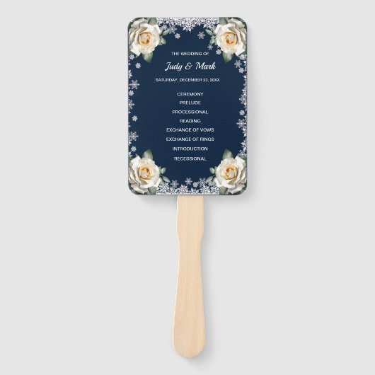 Witte Rozen Sneeuwvlok Kerstbruiloft Handwaaier (Voorkant)