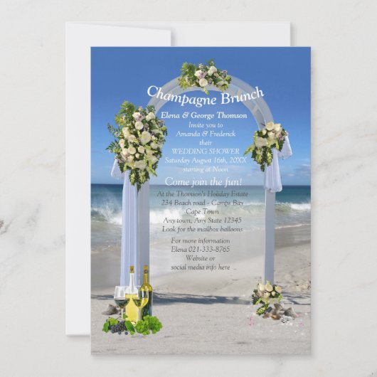 Witte Rozen Strand Bruiloft Douche Uitnodiging (Voorkant)