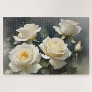 witte rozen tuin waterverf schilderij legpuzzel