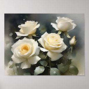  witte rozen tuin waterverf schilderij poster