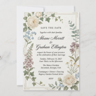 Witte rozen, vingerhoedskruid, klimop, eucalyptus, kaart