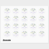 Witte Rozen & Violet Bloemen Bruiloft Ronde Sticker (Vel)