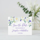 Witte rozen & viooltjes Bewaar de datum Aankondigingskaart (Staand voorkant)