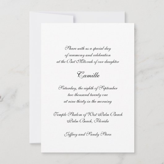 Witte rozen, vleermuis mitswa, aangepaste uitnodig kaart (Achterkant)