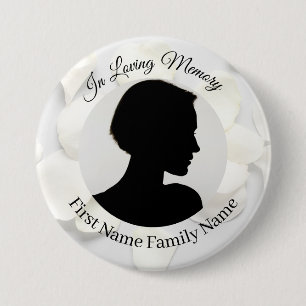 Witte rozenblaadjes herdenkingsfoto knop ronde button 7,6 cm