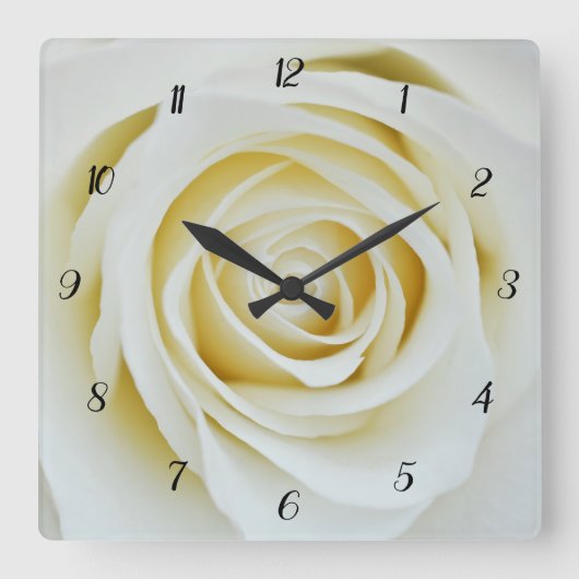 Witte rozenbloem Acrylwand Vierkante Klok (Voorkant)