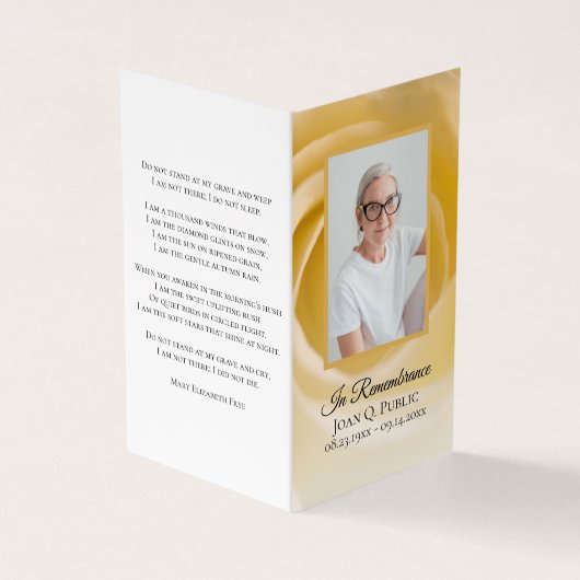 Witte rozenbloem begrafenis gebed visitekaartjes (Buitenkant)