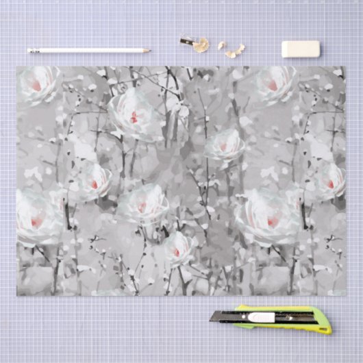 Witte rozenbloem winterbloemgrijs tissuepapier (Craft)