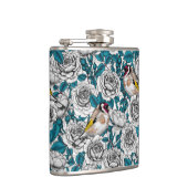 Witte rozenbloemen en goudvinken heupfles (Rechts)