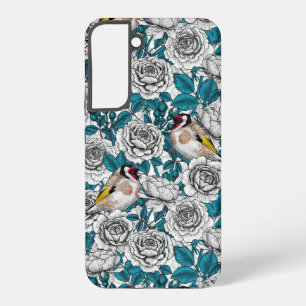 Witte rozenbloemen en goudvinken samsung galaxy hoesje
