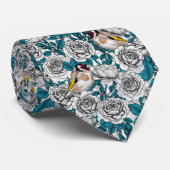 Witte rozenbloemen en goudvinken stropdas (Opgerold)