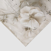 Witte rozenbloemen muziekblad ephemera tissuepapier (Detail)