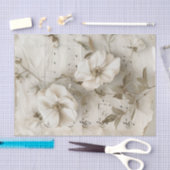 Witte rozenbloemen muziekblad ephemera tissuepapier (Craft)