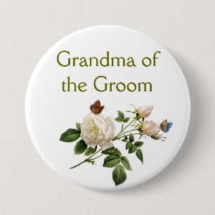 witte rozenbloemen oma van de groom ronde button 7,6 cm