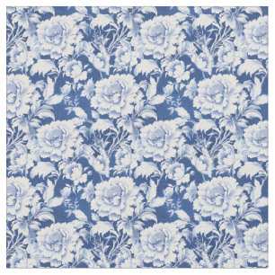 Witte rozenbloemen op blauw Natuur behang Stof